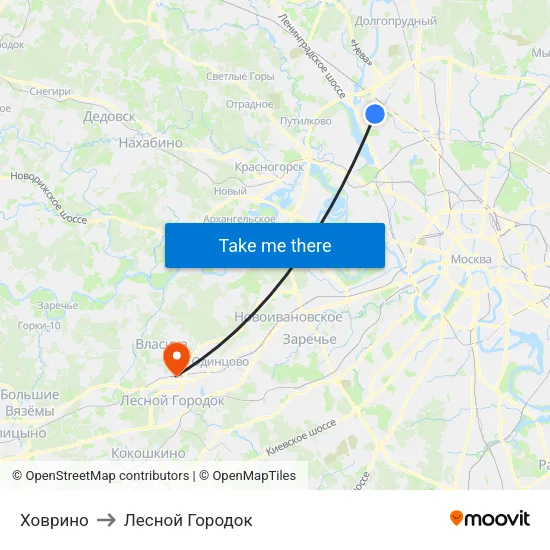 Ховрино to Лесной Городок map