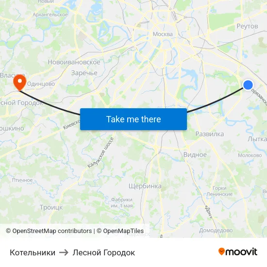Котельники to Лесной Городок map