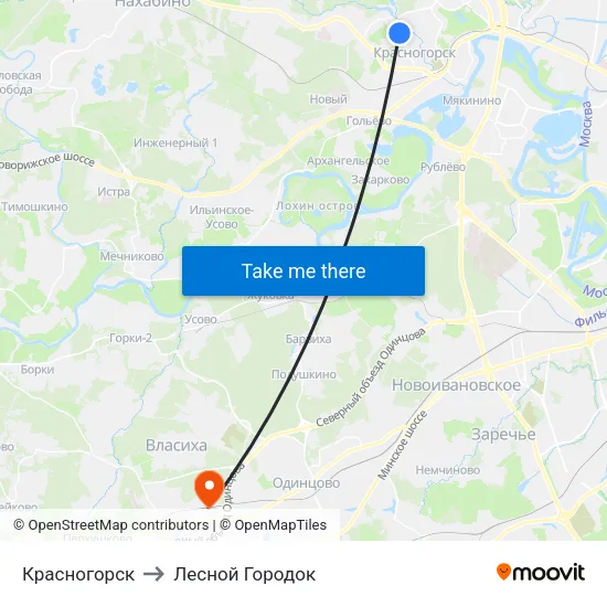 Красногорск to Лесной Городок map