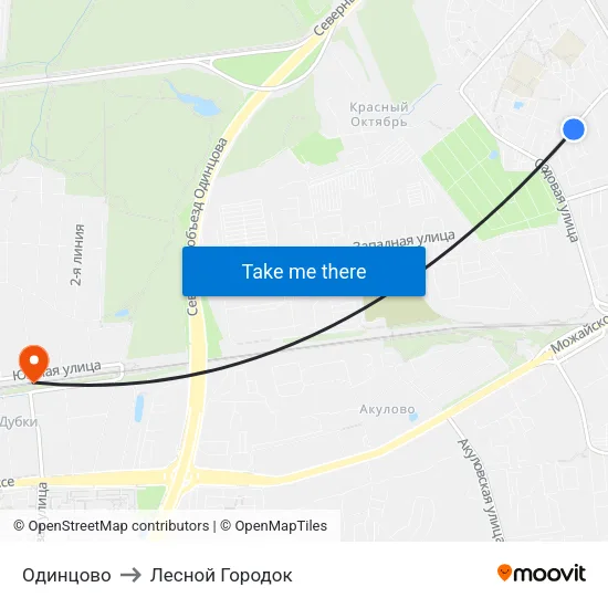 Одинцово to Лесной Городок map