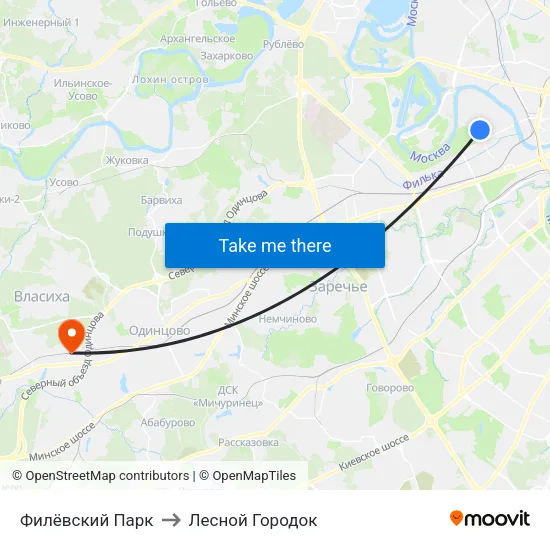 Филёвский Парк to Лесной Городок map