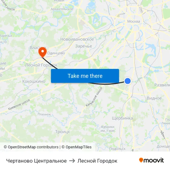 Чертаново Центральное to Лесной Городок map