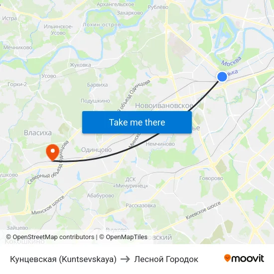 Кунцевская (Kuntsevskaya) to Лесной Городок map
