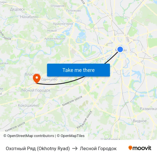 Охотный Ряд (Okhotny Ryad) to Лесной Городок map