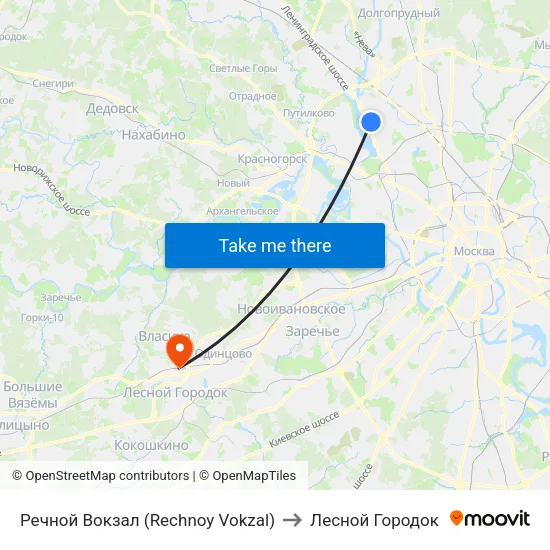 Речной Вокзал (Rechnoy Vokzal) to Лесной Городок map