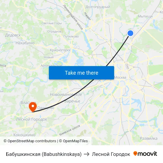 Бабушкинская (Babushkinskaya) to Лесной Городок map