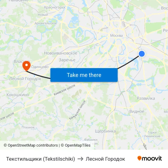 Текстильщики (Tekstilschiki) to Лесной Городок map
