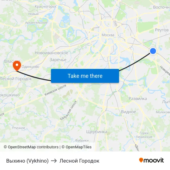 Выхино (Vykhino) to Лесной Городок map