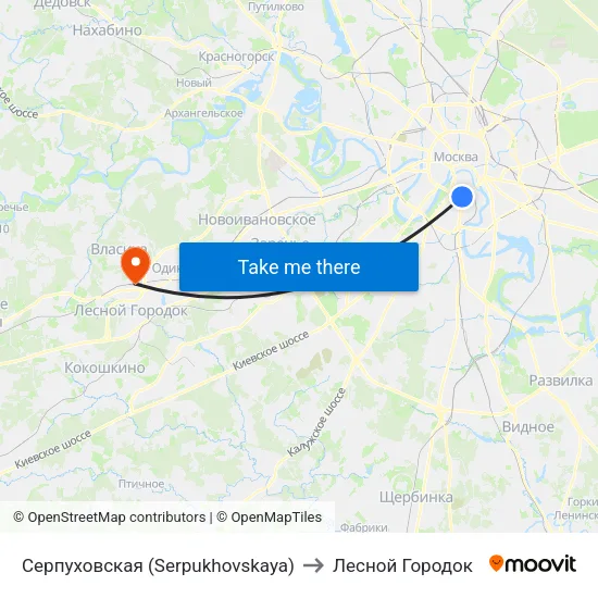 Серпуховская (Serpukhovskaya) to Лесной Городок map