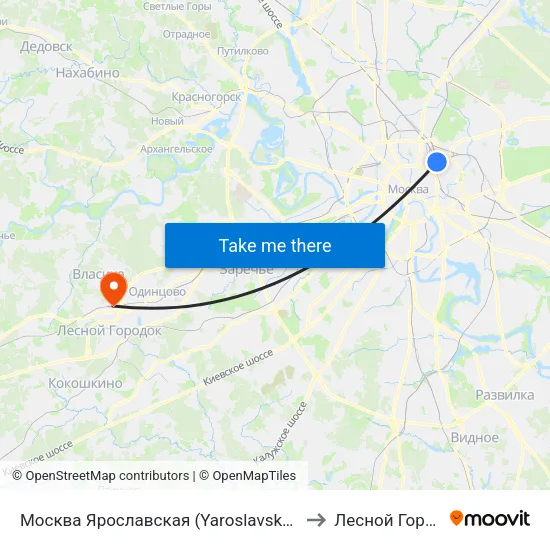 Москва Ярославская (Yaroslavsky Station) to Лесной Городок map