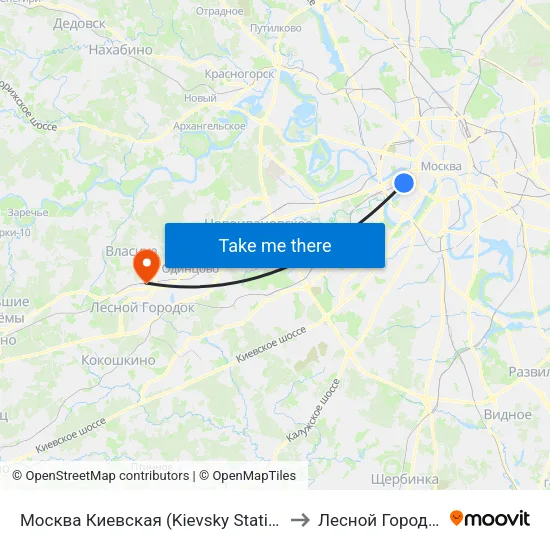 Москва Киевская (Kievsky Station) to Лесной Городок map