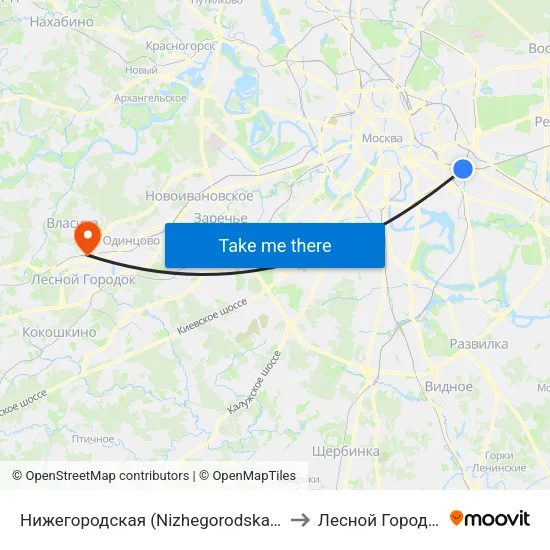 Нижегородская (Nizhegorodskaya) to Лесной Городок map