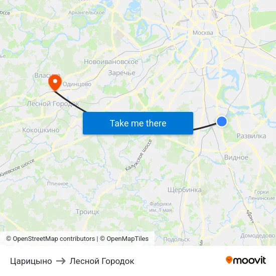 Царицыно to Лесной Городок map