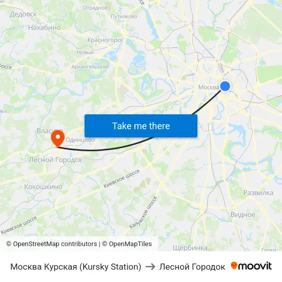 Москва Курская (Kursky Station) to Лесной Городок map