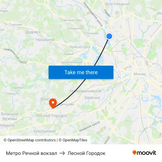 Метро Речной вокзал to Лесной Городок map