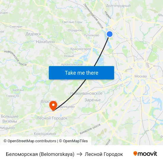 Беломорская (Belomorskaya) to Лесной Городок map