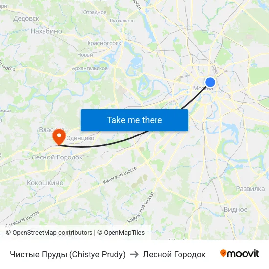 Чистые Пруды (Chistye Prudy) to Лесной Городок map