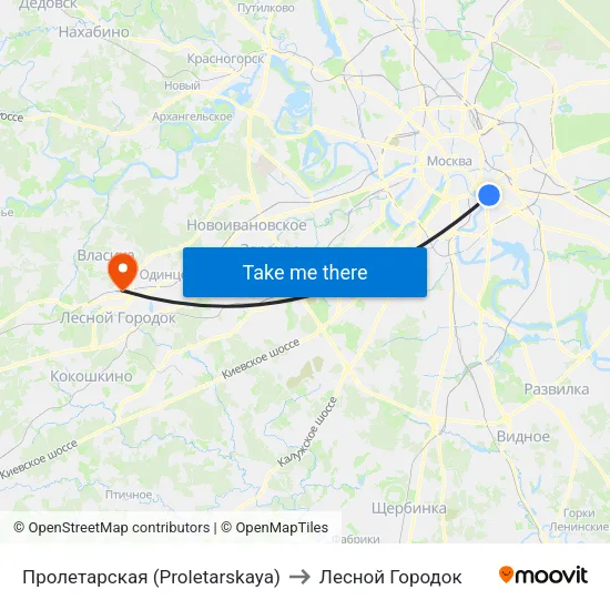 Пролетарская (Proletarskaya) to Лесной Городок map