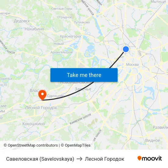 Савеловская (Savelovskaya) to Лесной Городок map