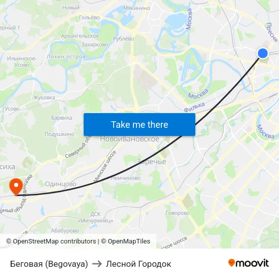 Беговая (Begovaya) to Лесной Городок map
