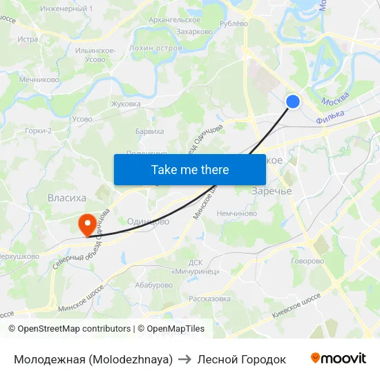 Молодежная (Molodezhnaya) to Лесной Городок map