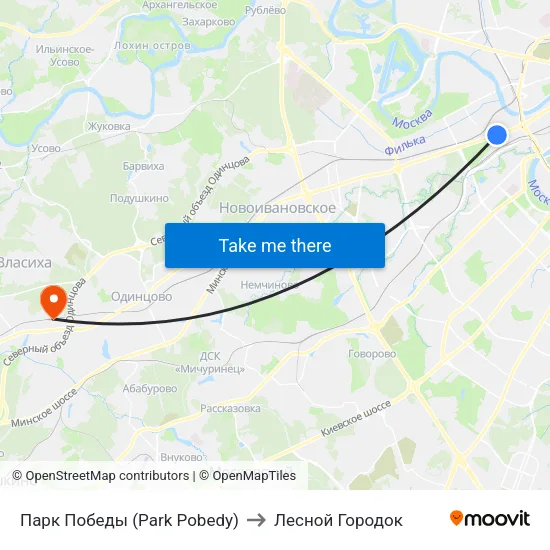 Парк Победы (Park Pobedy) to Лесной Городок map