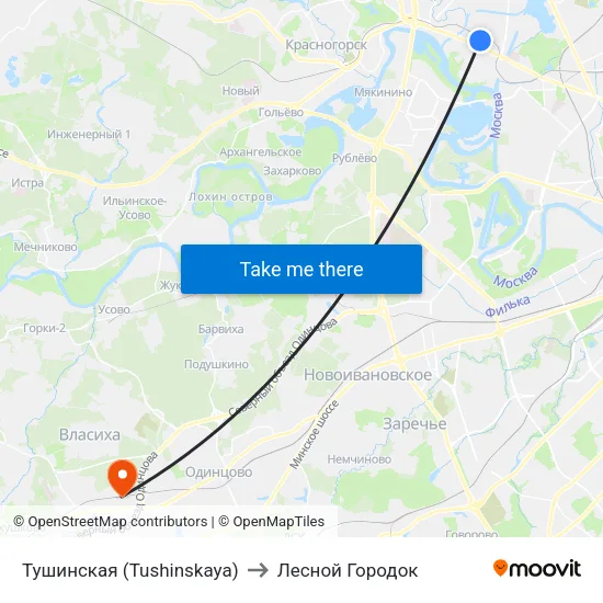 Тушинская (Tushinskaya) to Лесной Городок map