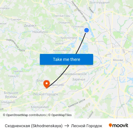 Сходненская (Skhodnenskaya) to Лесной Городок map