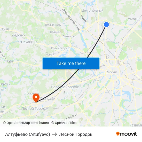 Алтуфьево (Altufyevo) to Лесной Городок map