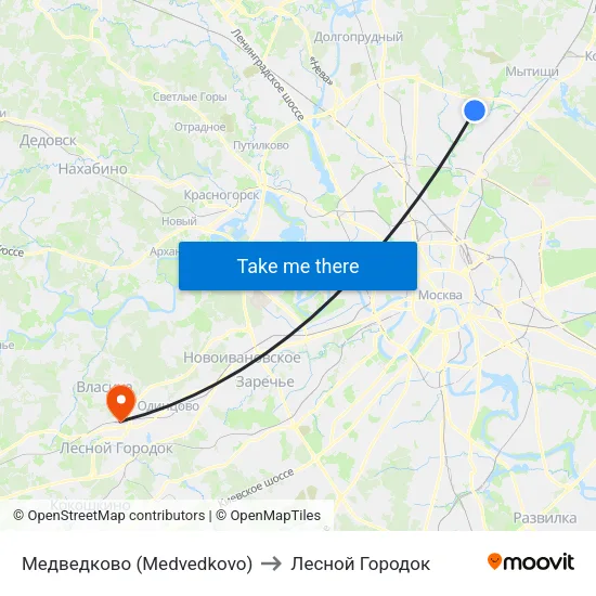 Медведково (Medvedkovo) to Лесной Городок map