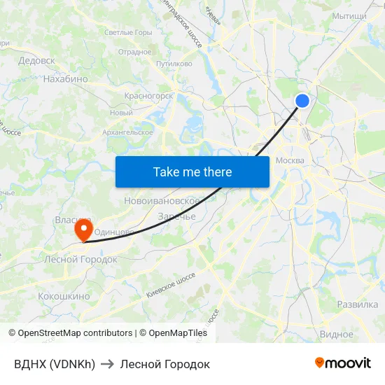 ВДНХ (VDNKh) to Лесной Городок map