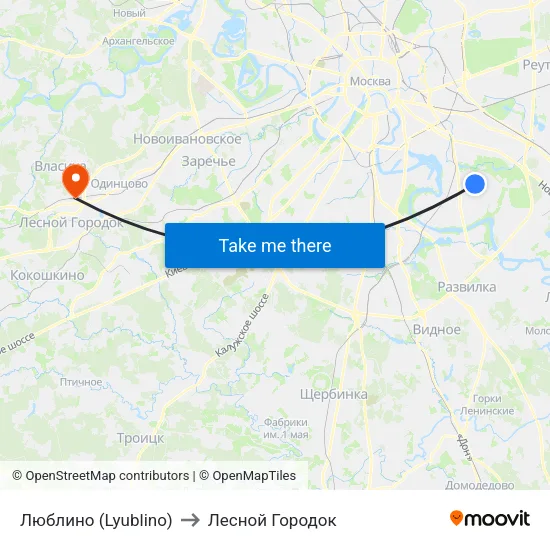 Люблино (Lyublino) to Лесной Городок map