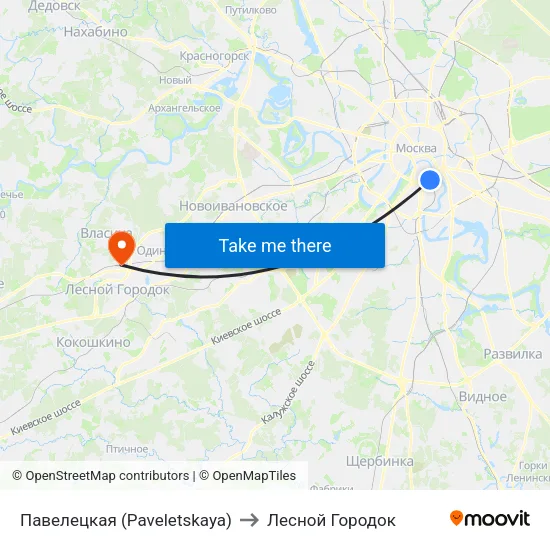 Павелецкая (Paveletskaya) to Лесной Городок map