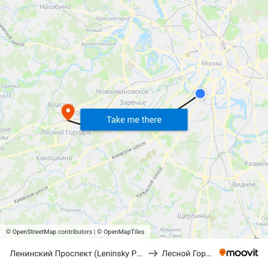 Ленинский Проспект (Leninsky Prospekt) to Лесной Городок map