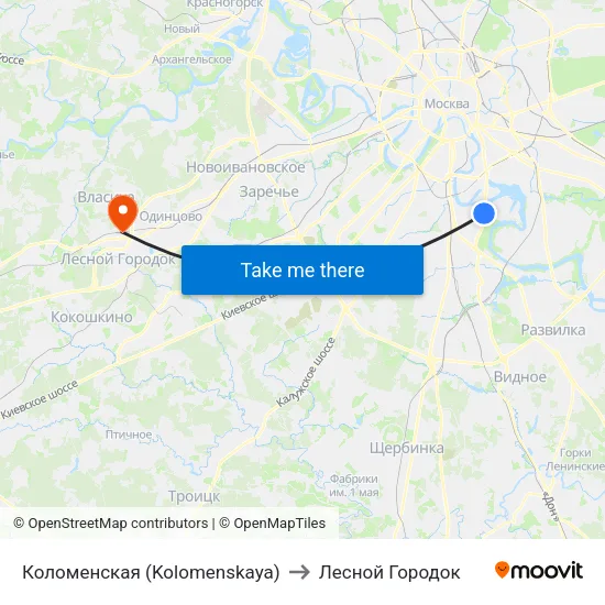 Коломенская (Kolomenskaya) to Лесной Городок map