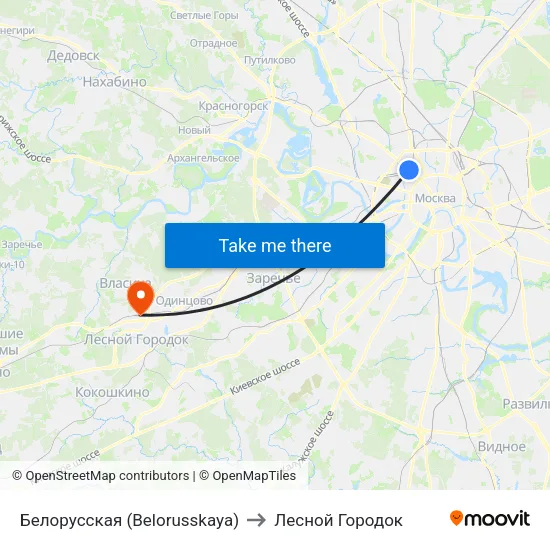 Белорусская (Belorusskaya) to Лесной Городок map