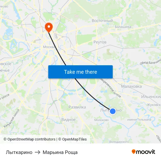 Лыткарино to Марьина Роща map