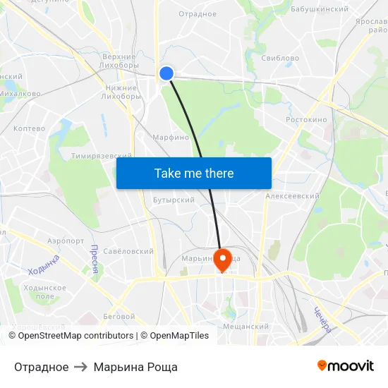 Отрадное to Марьина Роща map