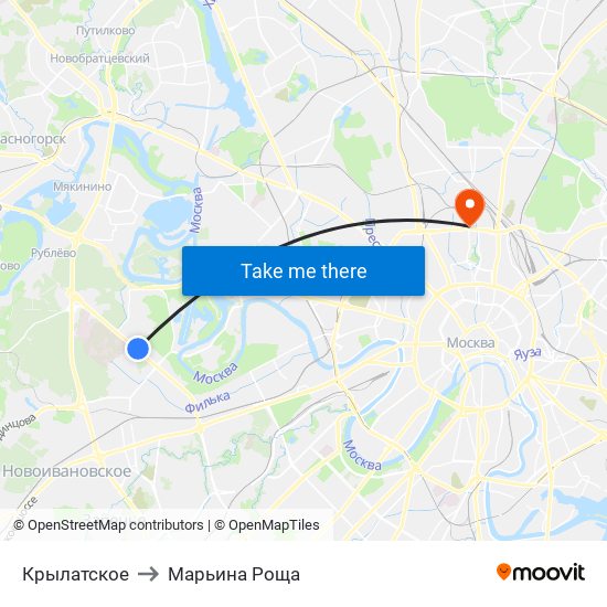 Крылатское to Марьина Роща map