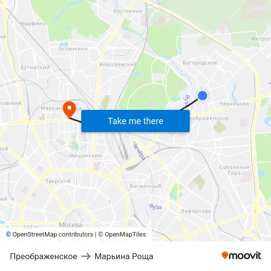 Преображенское to Марьина Роща map