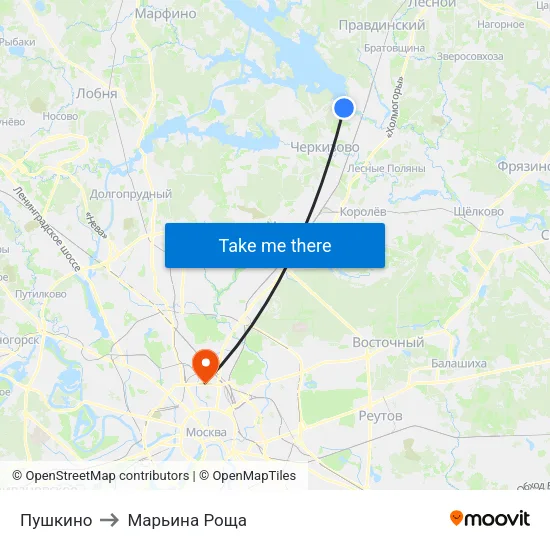 Пушкино to Марьина Роща map