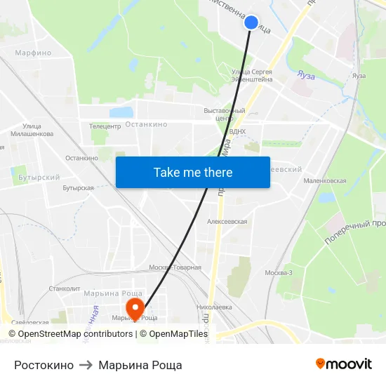 Ростокино to Марьина Роща map