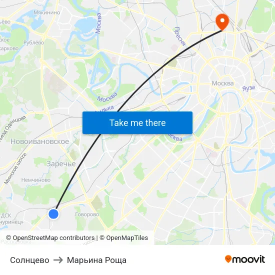 Солнцево to Марьина Роща map