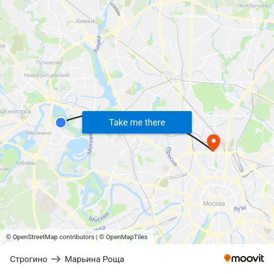 Строгино to Марьина Роща map