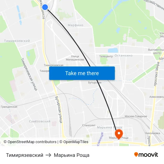Тимирязевский to Марьина Роща map