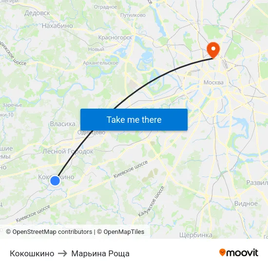 Кокошкино to Марьина Роща map