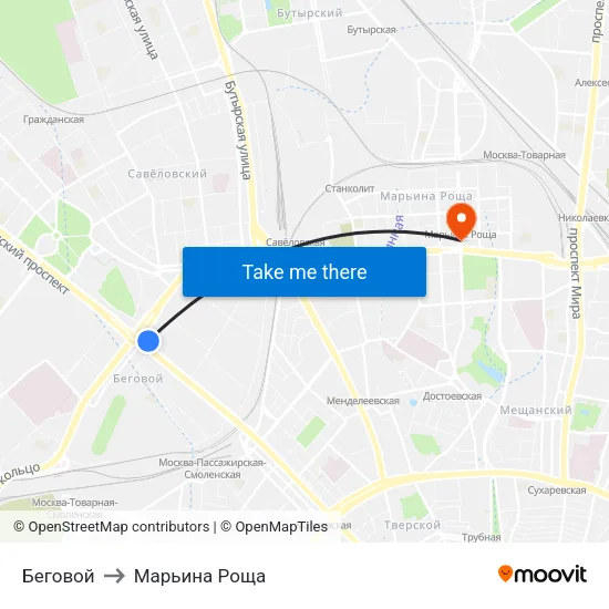 Беговой to Марьина Роща map