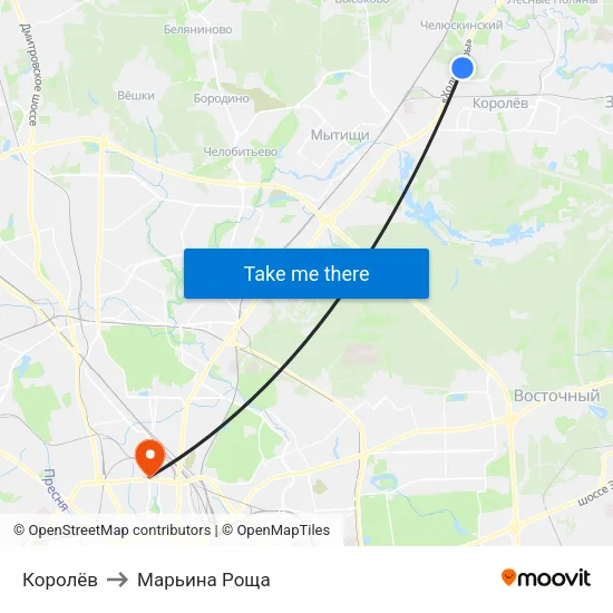 Королёв to Марьина Роща map