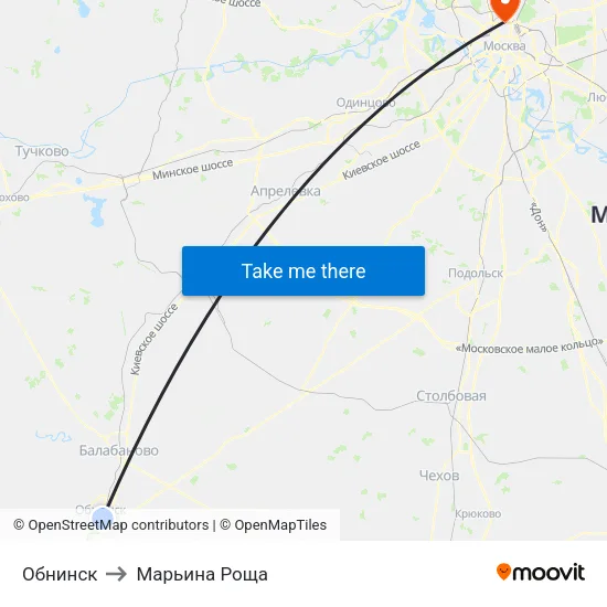Обнинск to Марьина Роща map