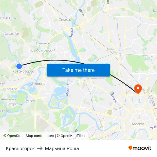 Красногорск to Марьина Роща map